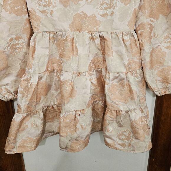 NWT Aura by Red Dress Shiny Cream/Pink Fit & Flare Tiered Mini Dress Size S - Picture 5 of 9